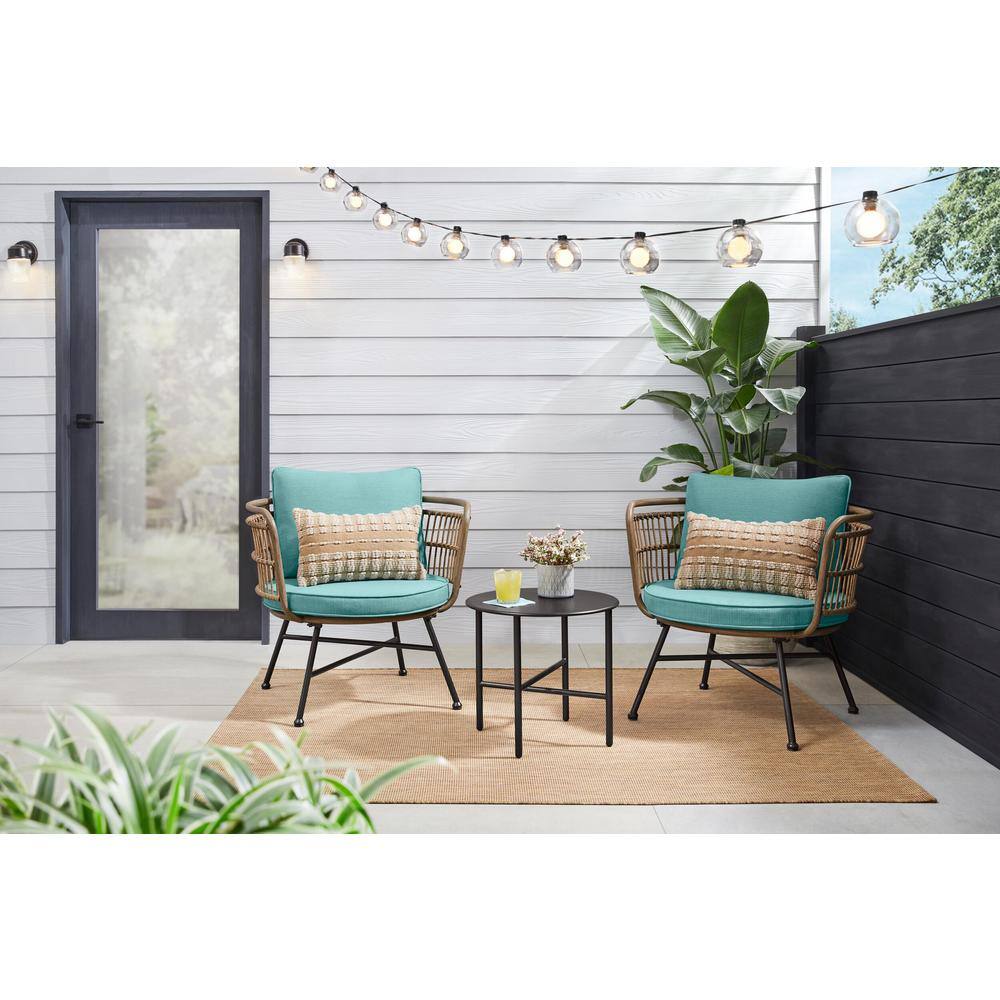 Stylewell  Shiloh Valley 3-Piece Black Steel Outdoor Bistro Set with Aloe Cushions - 1