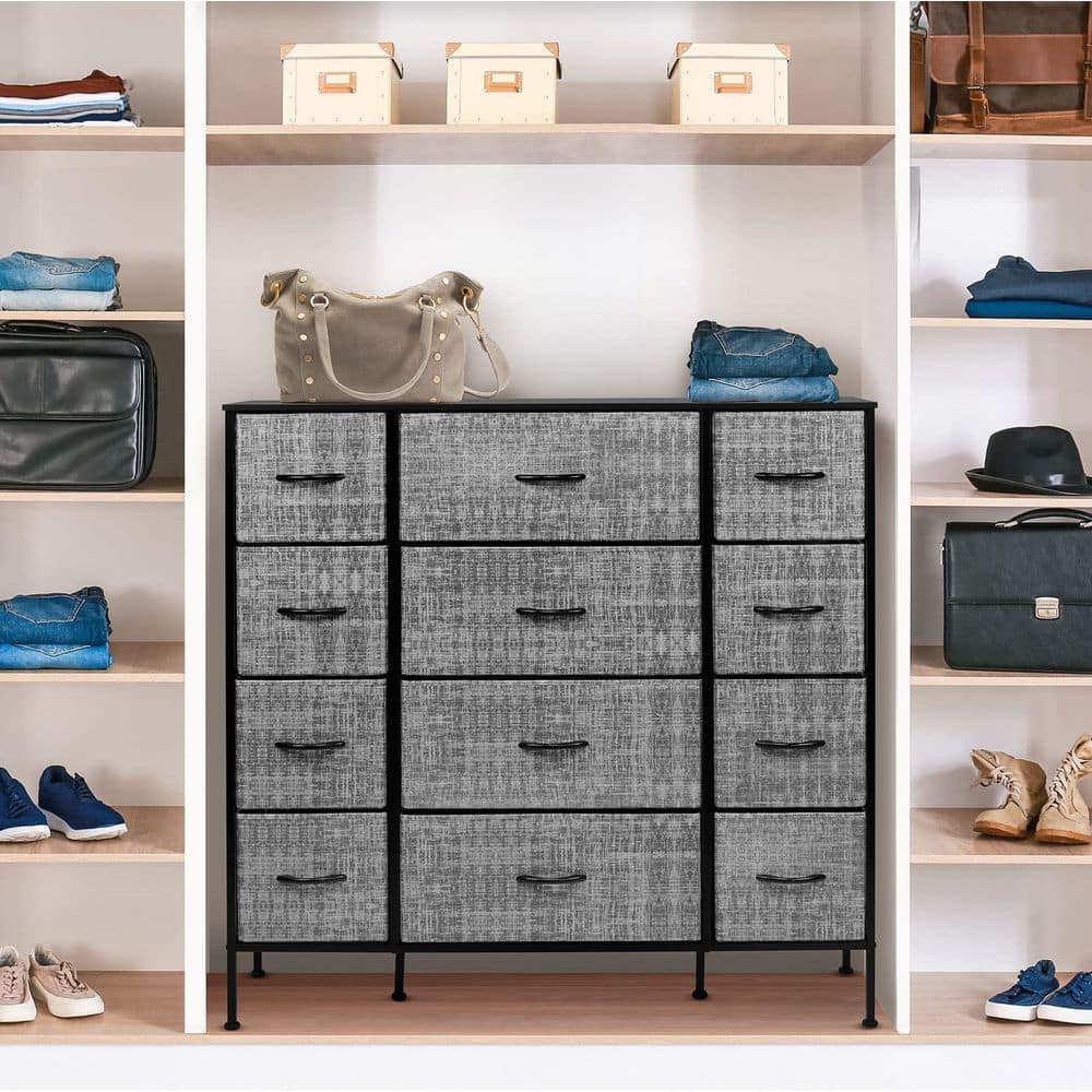 Sorbus 12-Drawer Gray and Black Fabric Dresser with Steel Frame