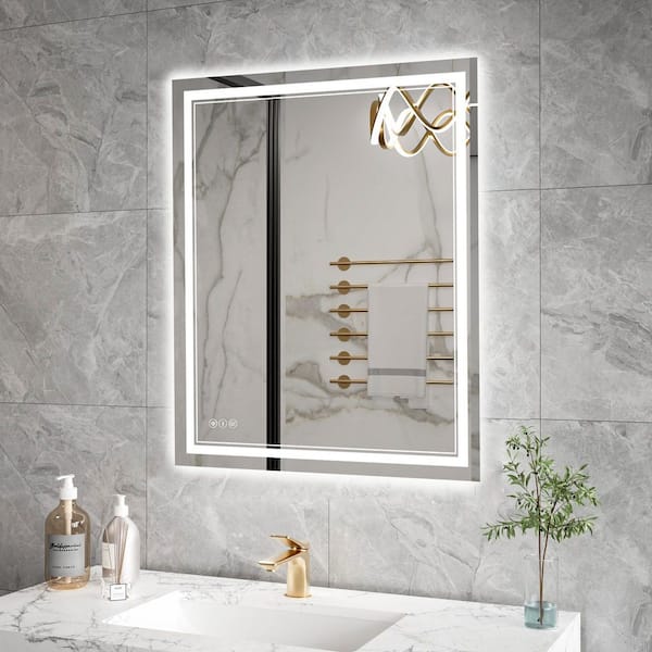 AZDHOME 30 in. W. x 36 in. H Rectangular Frameless LED Anti-Fog Wall Mount Bathroom Vanity Mirror in Silver, Defogging, Dimming