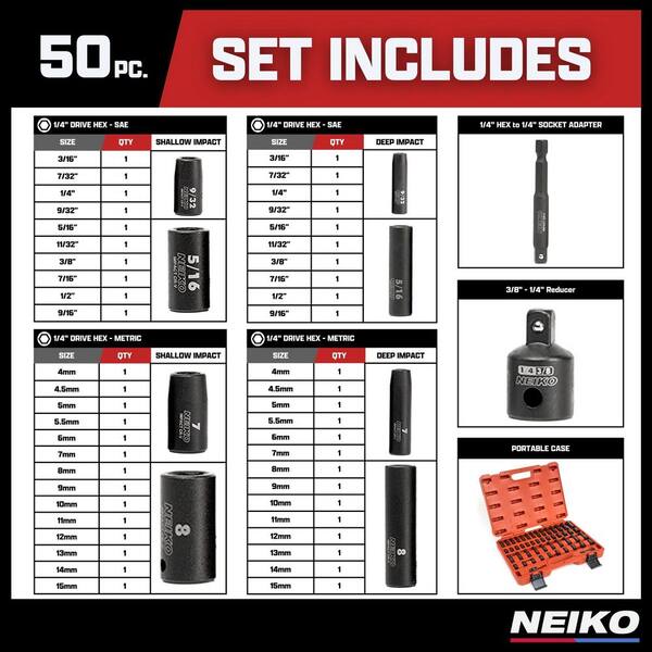 thumbnail image 2 of 50-Piece 1/4 Inch Drive Master Impact Socket Set SAE/Metric Deep/Shallow 6 Point 2 of 5