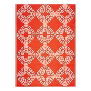 Marrakech Orange White 8 ft. x 10 ft. Reversible Recycled Plastic Indoor/Outdoor Area Rug-Floor Mat