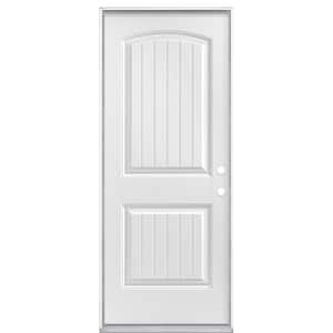32 in. x 80 in. Cheyenne 2-Panel Left Hand Inswing Primed Smooth Fiberglass Prehung Front Exterior Door No Brickmold