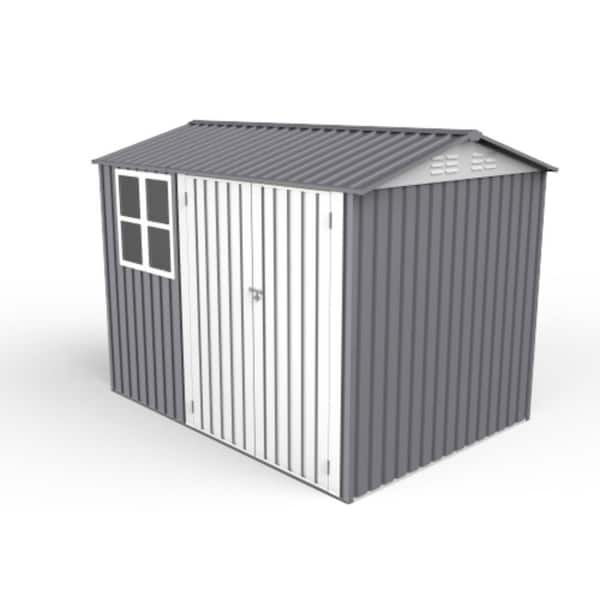 Clihome Gray 8 ft. W x 6 ft. D Metal Garden Shed Patio Outdoor Bike Shed with Window (48 sq. ft.)