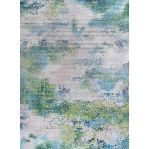 Ocean Abstract Teal 4 ft. x 6 ft. Non-Slip Rubber Back Indoor Area Rug