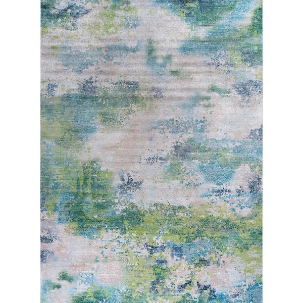 Ocean Abstract Teal 4 ft. x 6 ft. Non-Slip Rubber Back Indoor Area Rug