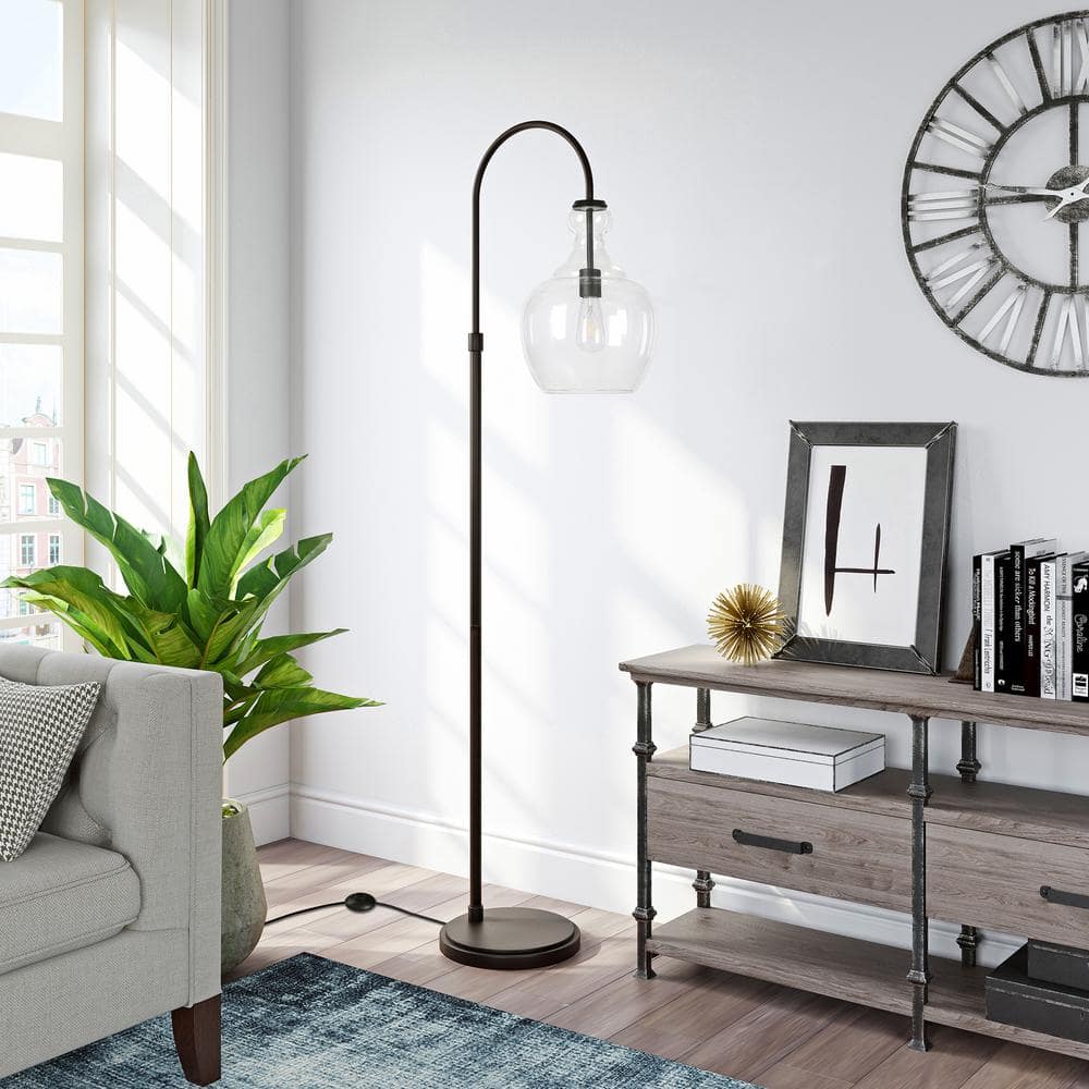 Verona 70" Blackened Bronze Arc Floor Lamp with Clear Glass Shade
