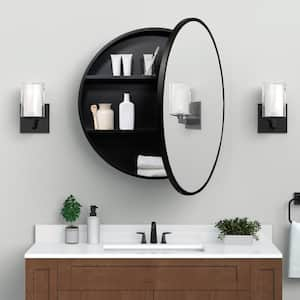 30 in. W x 30 in. H Round Matte Black Medicine Cabinet with Mirror