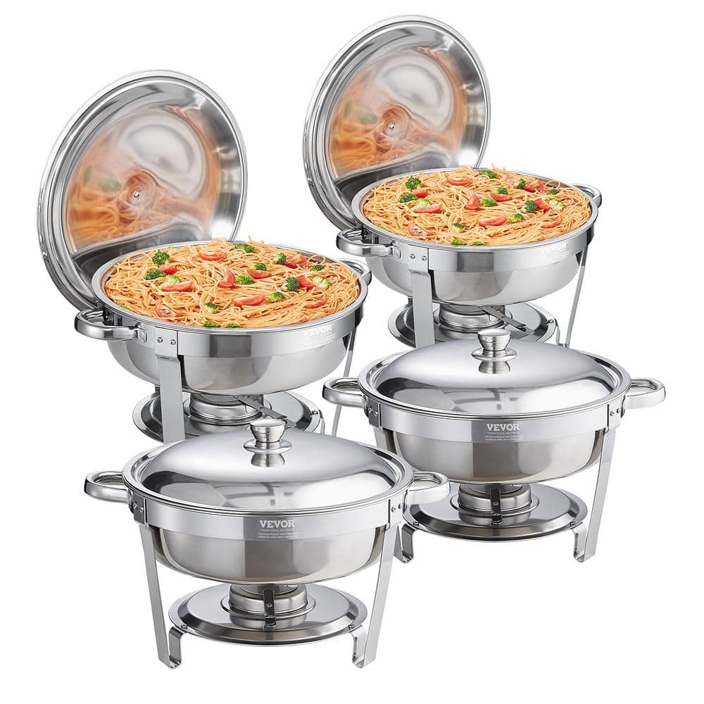 Vevor Chafing Dish Buffet Set 6 Qt Stainless Steel Chafer With Full Size Pan Round Catering