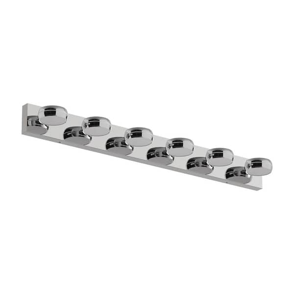 43 in. 6-Light Chrome LED Bathroom Vanity Light Lighting Fixture Over Mirror