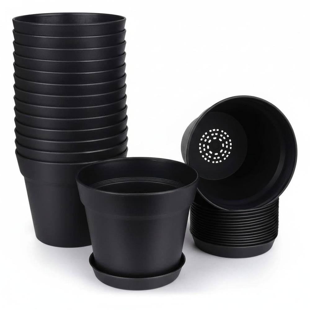 "15 Pack 6"" Black Plastic Planters with Drainage Holes & Tray, Indoor Outdoor Plant Pots" price history on PriceWatchPro