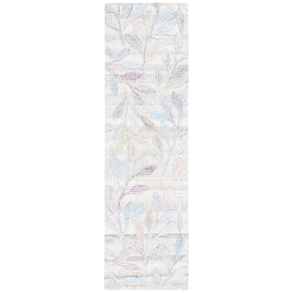 Southampton 2 ft. x 8 ft. Purple/Blue Leaves High-Low Runner Rug