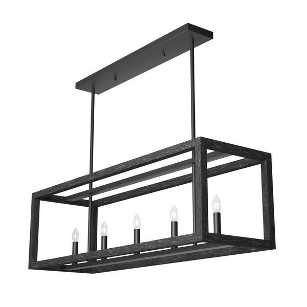 Hunter - Squire Manor 6 Light Matte Black Linear Chandelier Kitchen Light
