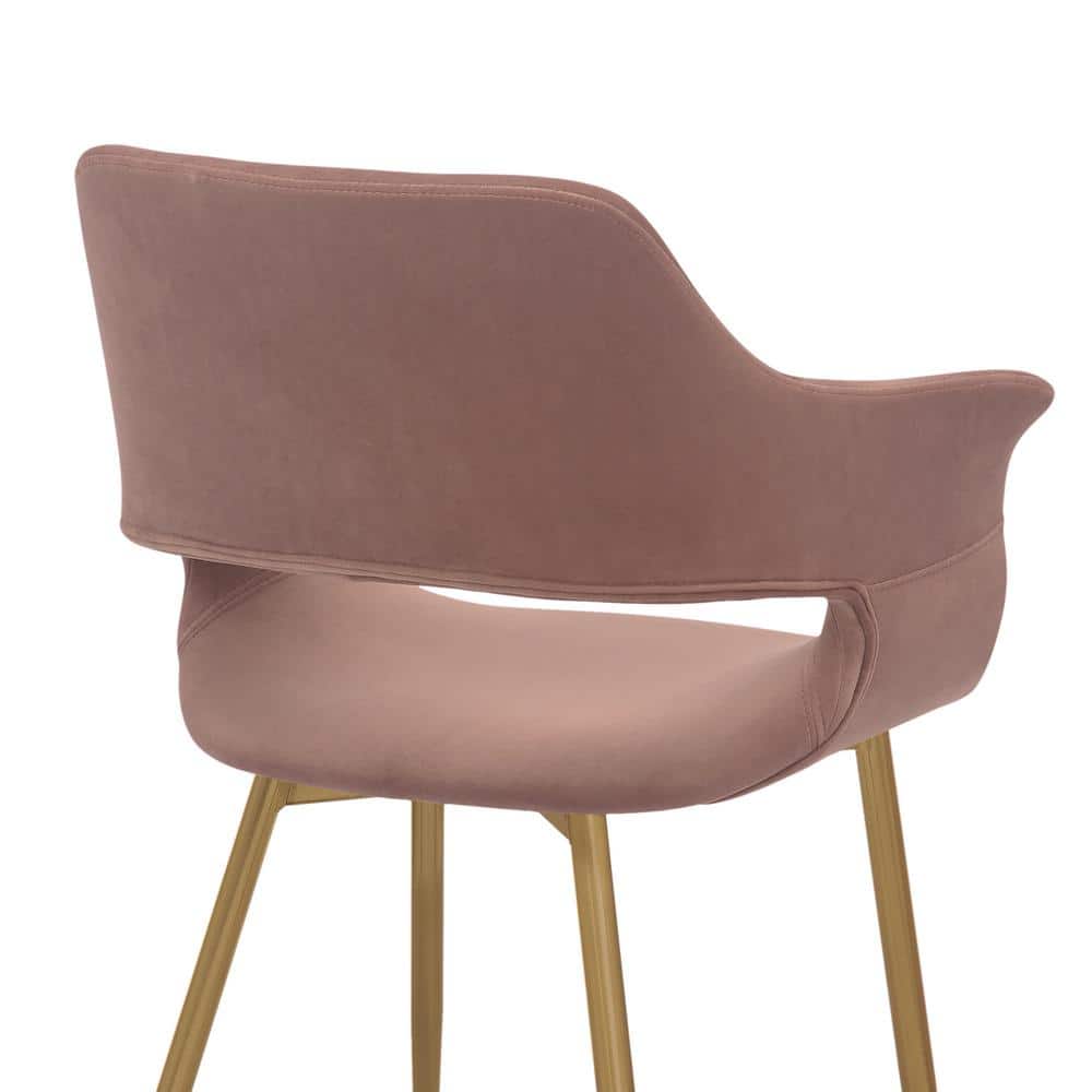 Elegant Pink Velvet Upholstered Arm Chair with Gold Metal Legs