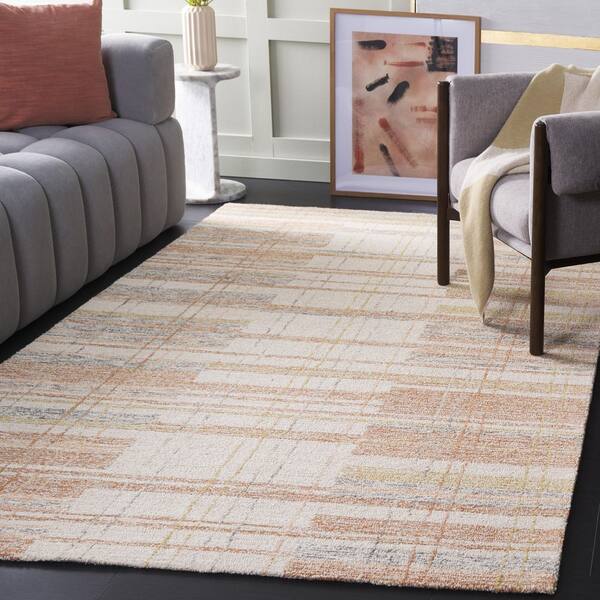 Metro 4 ft. x 6 ft. Ivory/Rust Plaid Area Rug