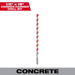 1/2 in. x 16 in. x 18 in. Carbide Hammer Drill Bit for Concrete, Stone, Masonry Drilling