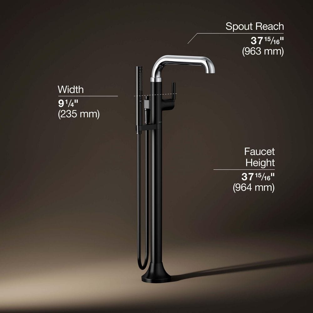 Tone Matte Black and Polished Chrome Freestanding Tub Faucet with Handshower
