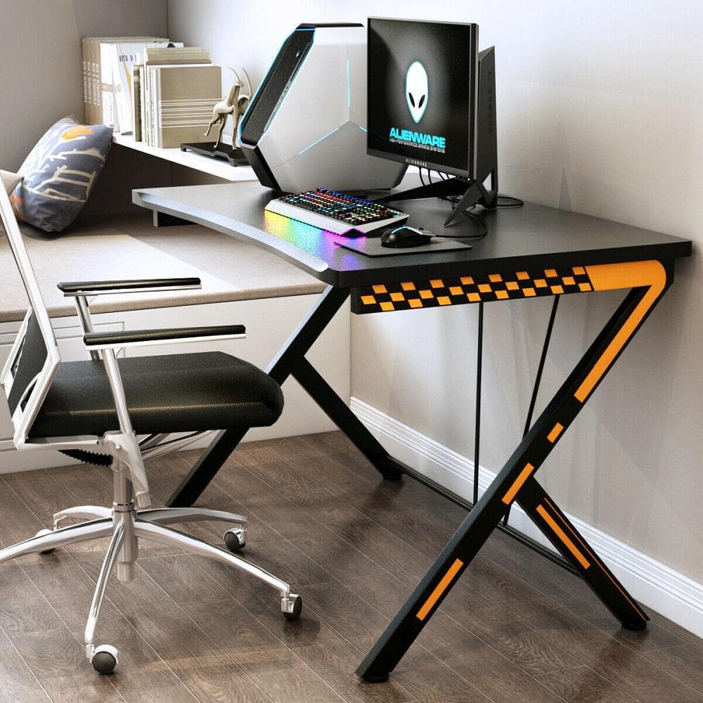 Black MDF and Steel Gaming Desk with Large Desktop