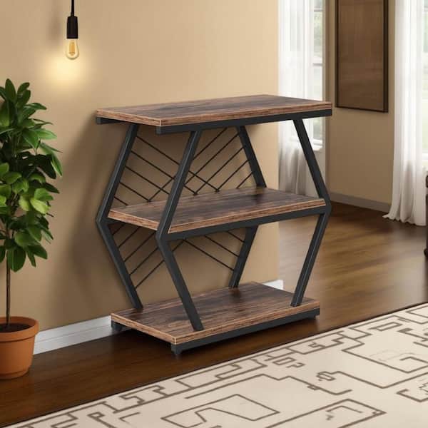 Benjara Side 25.59 in. Brown and Black Rectangle Wooden End Table with 3 Tier