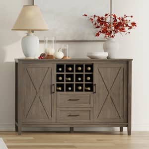 Ela SOLID WOOD and Pine 54 in. x 18 in. Rectangle Transitional Sideboard with Wine Storage in Smoky Brown Buffet