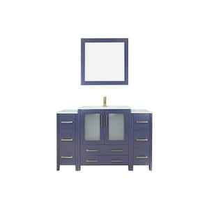 Brescia 54 in. W x 18 in. D x 36 in. H Single Sink Bath Vanity in Blue with White Ceramic Top and Mirror