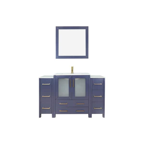 Vanity Art Brescia 54 in. W x 18 in. D x 36 in. H Single Sink Bath Vanity in Blue with White Ceramic Top and Mirror