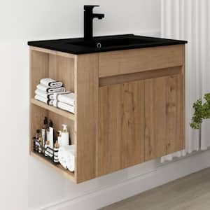 Victoria 30 in. W x 18 in. D x 20 in. H Floating Single Sink Bath Vanity in Wood with Black Ceramic Top and Cabinet