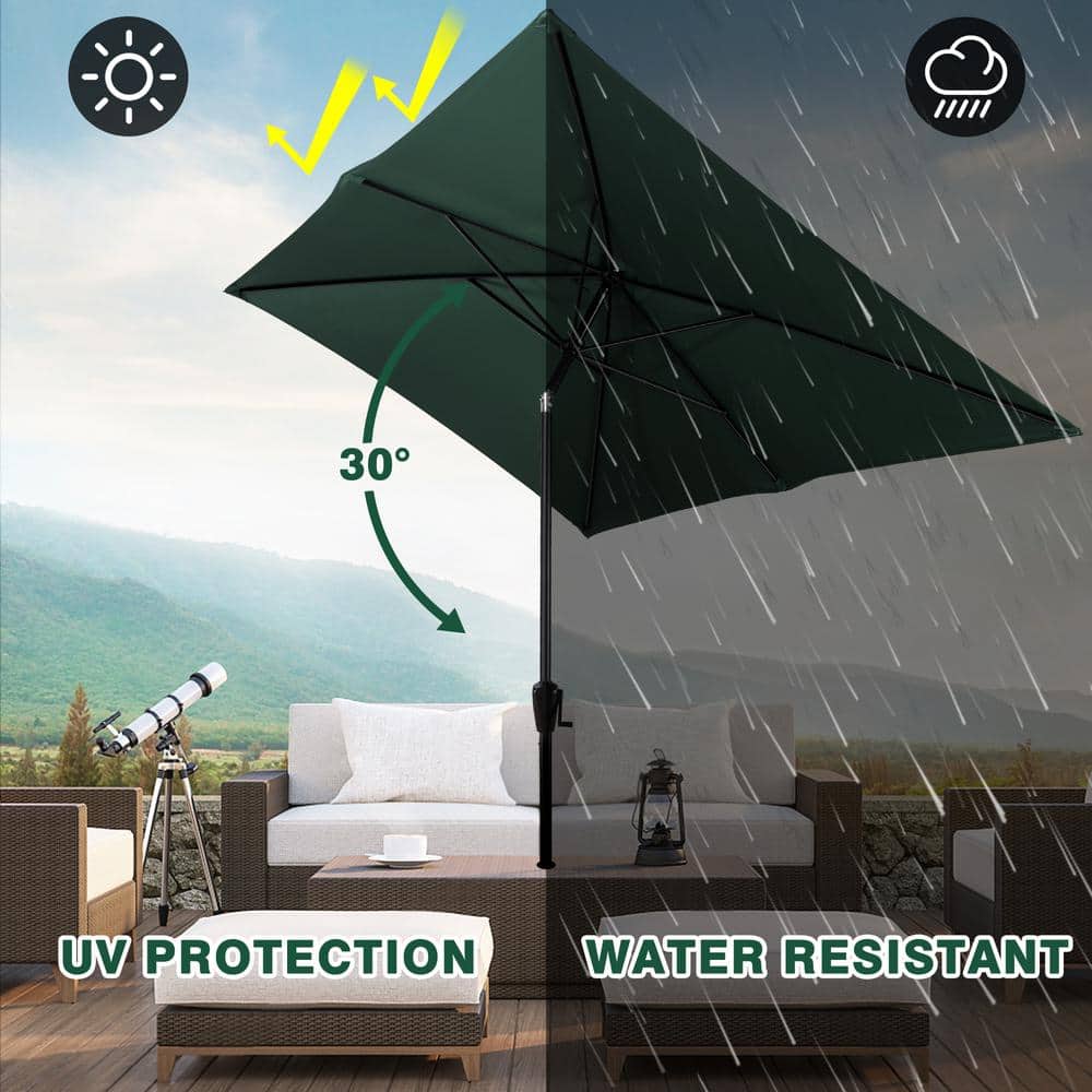 Hunter Green Rectangular Steel Market Patio Umbrella with Tilt and Crank
