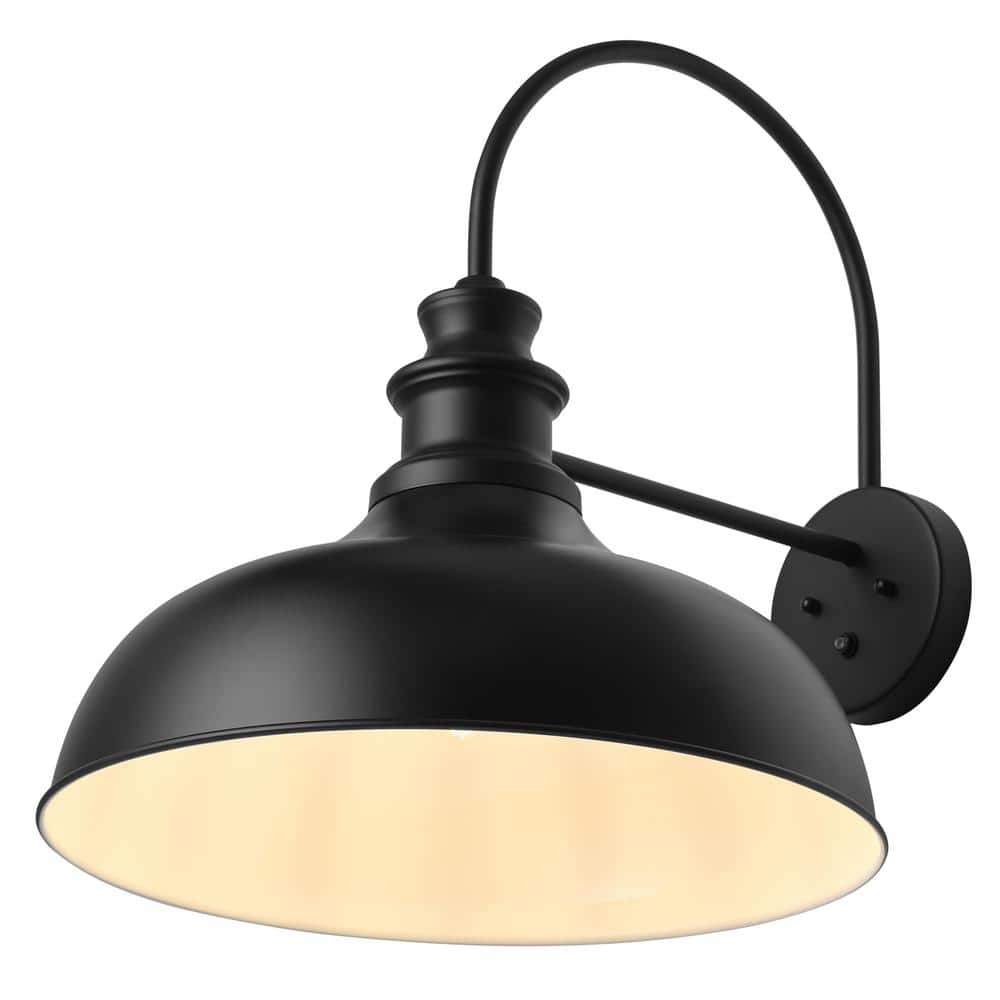 aiwen Modern 1-Light Black The Home Hardwired with Barn - Wall Sconce Dusk JE-W6492L Metal Fixture Depot Exterior to Outdoor Gooseneck Light Shade Dawn