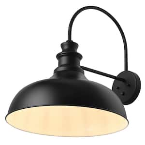 Modern 19.68 in. W 1-Light Black Exterior Outdoor Gooseneck Oversized Barn Light Fixture Dusk to Dawn Wall Sconce