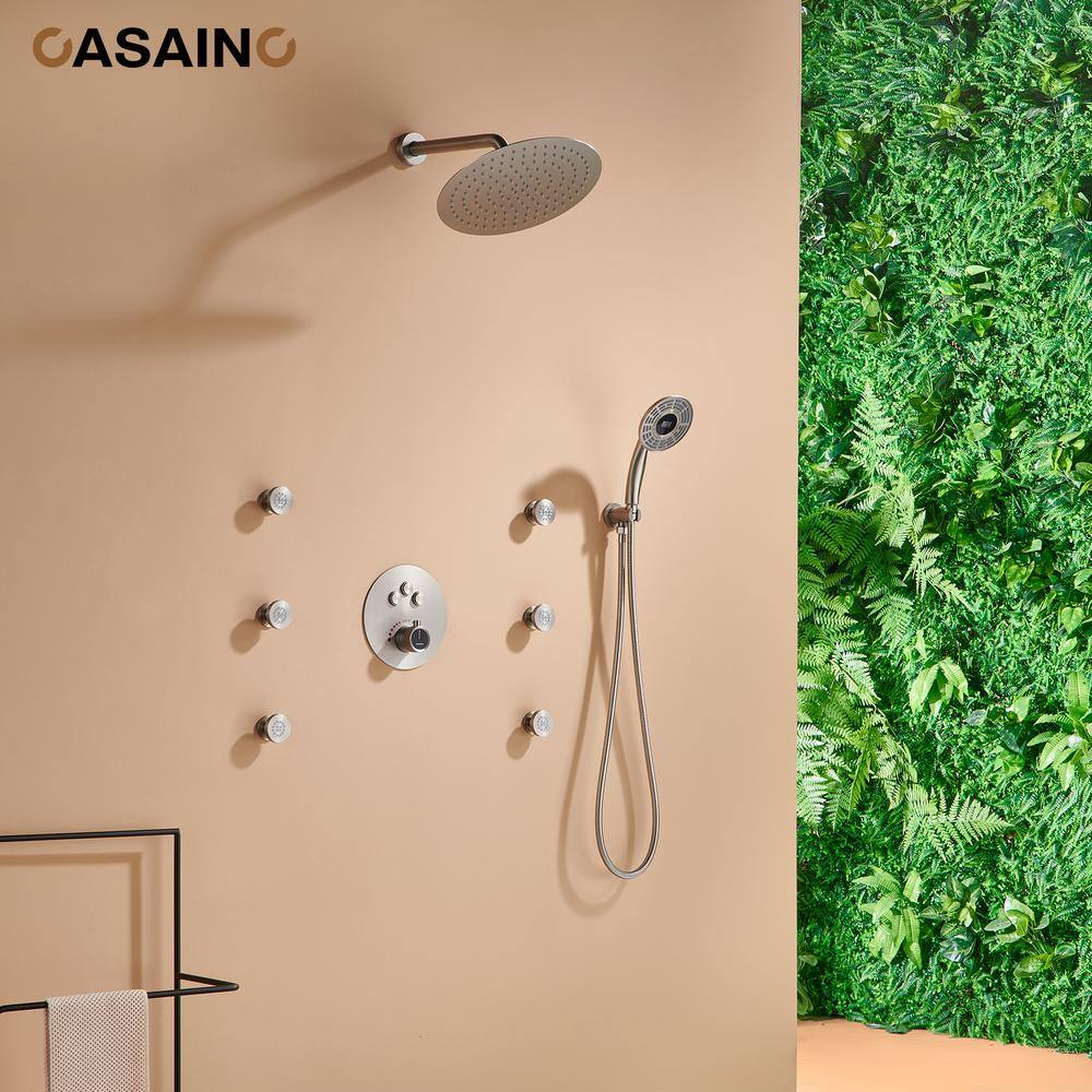 Brushed Nickel Thermostatic Rain Shower System with Digital Display