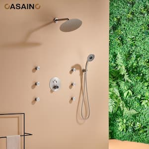 Single Handle 1-Spray 3-function Luxury Thermostatic Dual Shower Faucet 1.8 GPM with Body Spray in. Brushed Nickel