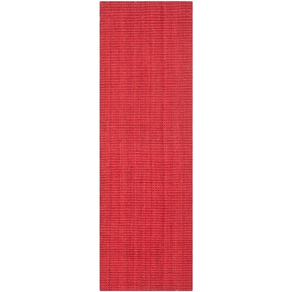 Natural Fiber 2 ft. x 13 ft. Red Solid Color Runner Rug