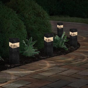 Charcoal Stone Integrated LED Outdoor Solar Landscape Rock Pillar Path Light 2-Pack