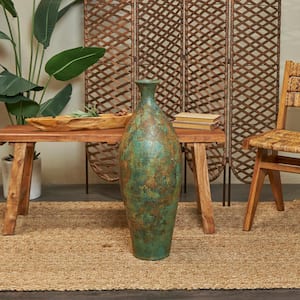 31 in. Green Tall Distressed Antique Style Ceramic Decorative Vase