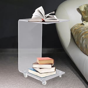 13.98 in. Width x 12.99 in. Length x 23.62 in. Height C-shape Acrylic Side Table with 4 Wheels