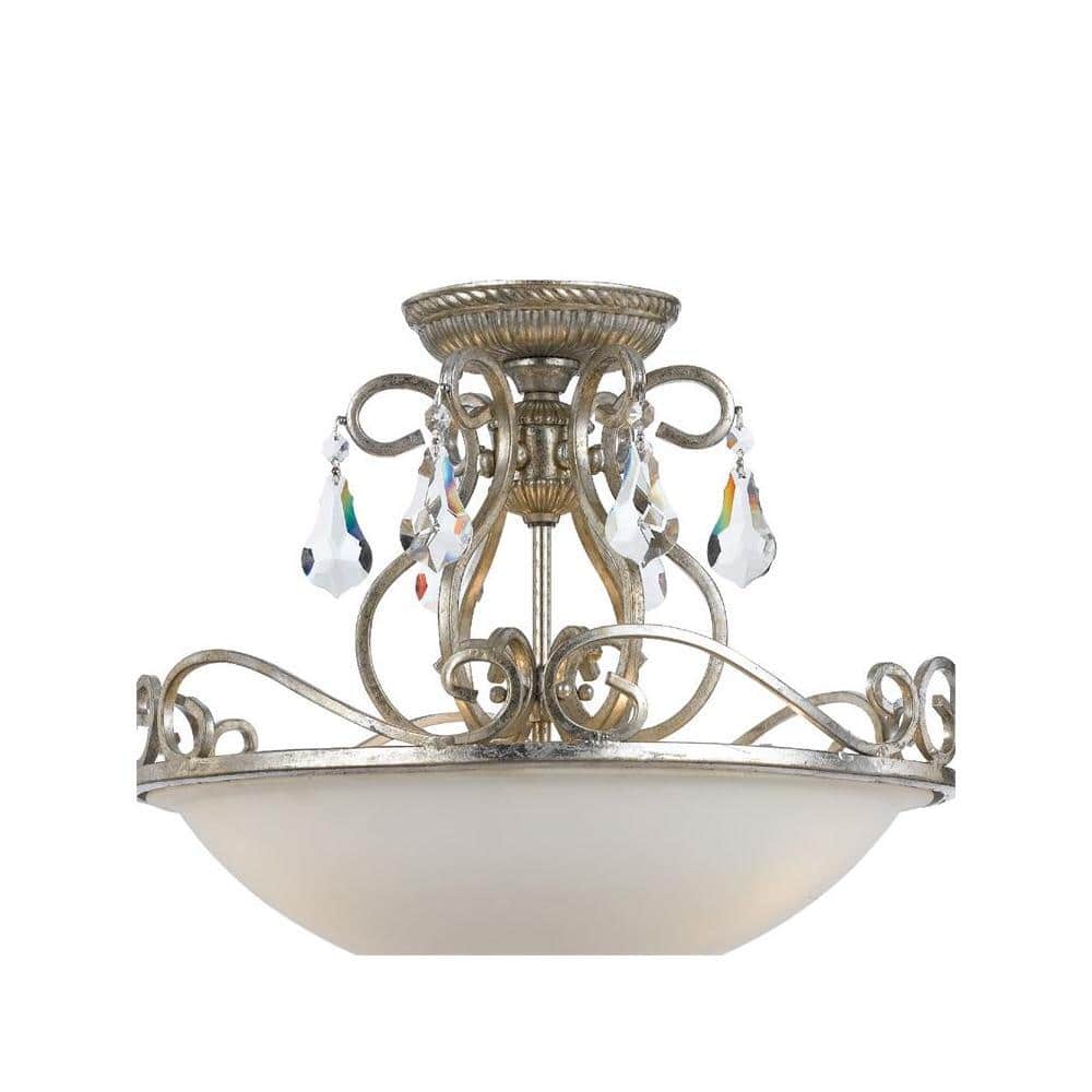 Olde Silver Swarovski Crystal 3-Light Indoor Ceiling Bowl