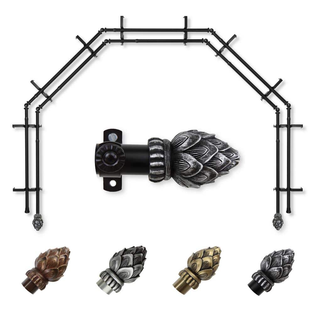 "13/16"" Dia Adjustable 5-Sided Double Bay Window Curtain Rod 28 to 48"" (each side) with Jace Finials in Black" price history on PriceWatchPro