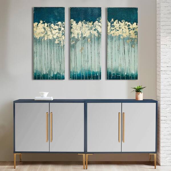 【3枚セット】紫陽花×金箔 テクスチャーアート ミントグリーン 北欧風 原画 Contemporary 3-Piece Unframed Abstract Tree Design Art Print Gold