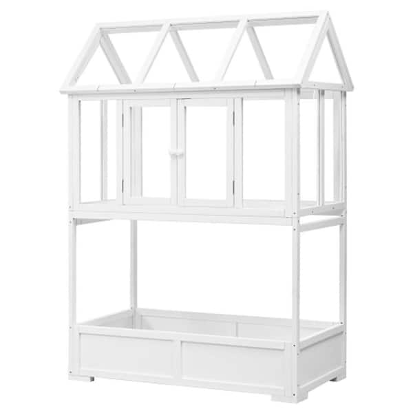 Tenleaf 23.6 in. W x 47.2 in. D x 69.3 in. H White Wood Portable Frame Movable Wheels Greenhouse Openable Roof and Storage Box