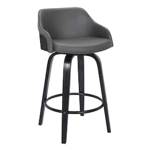 30 in. Brown Low Back Metal Frame Bar Stool with Leather Seat