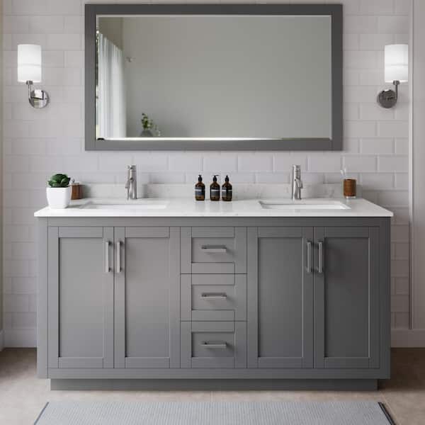 Wyndham Collection Miranda 66 in. W x 22 in. D x 33.75 in. H Double Bath Vanity in Dark Gray with Carrara Cultured Marble Top