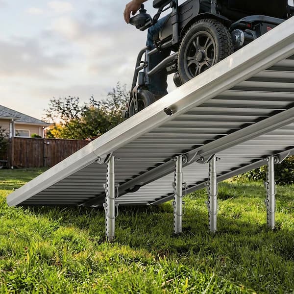 SKYSHALO 8 ft. Portable Folding Wheelchair Ramp, Aluminum Non-Slip