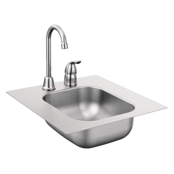 MOEN 2000 Series All-in-One Drop-in Stainless Steel 13 in. 2-Hole Single Bowl Bar Sink with faucet
