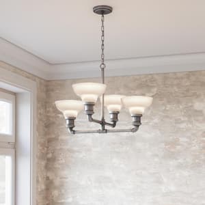 Foxcroft 4-Light Antique Nickel Chandelier with Clear Prismatic Glass Shades