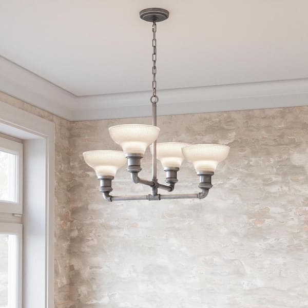 Foxcroft 4-Light Antique Nickel Chandelier with Clear Prismatic Glass Shades