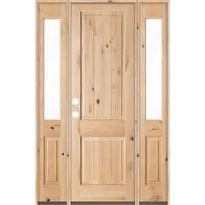 58 in. x 96 in. Rustic Unfinished Knotty Alder Sq-Top VG Wood Right-Hand Half Sidelites Clear Glass Prehung Front Door