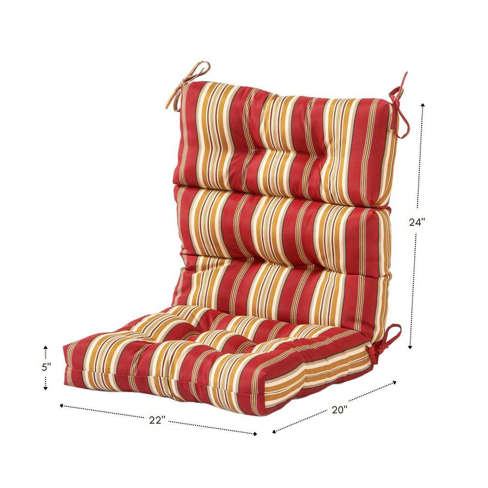 Roma Stripe Red and Beige Outdoor High Back Chair Cushion