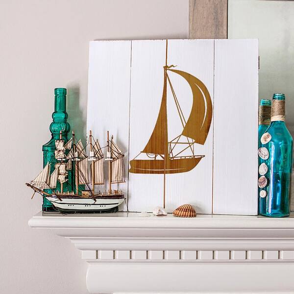 Cathy's Concepts 16 in. x 16 in. Rustic Sailboat Wooden Wall Art