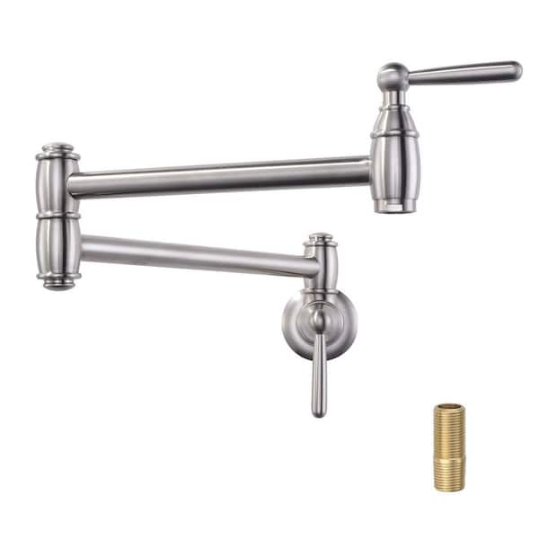 Wall Mounted Pot Filler 2-Handles Kitchen Faucet with 360° Spout Swivel in Brushed Nickel