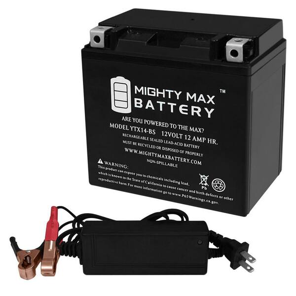 MIGHTY MAX BATTERY YTX14-BS 12-Volt 12Ah Battery for SUZUKI DL1000 V-Strom Plus 12-Volt 2Amp Charger